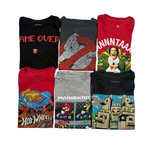 Lot of 6 Boys Size Large T-Shirts Mario Hot Wheels Minecraft Ghostbusters Elf